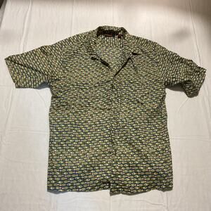 Tori Richard Green Blue Fish Print Short Sleeve Shirt XL Hawaiian Mens Button